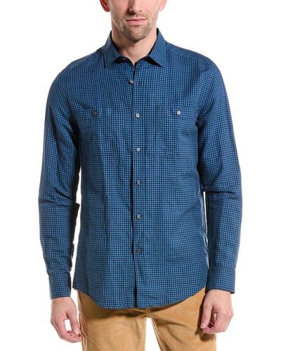 Shop J.mclaughlin J. Mclaughlin Check Jett Linen-blend Shirt In Blue