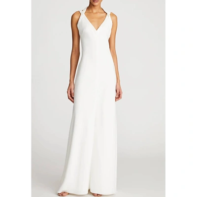 Halston Heritage Allison Beaded Neckline Gown In Ivory In Multi