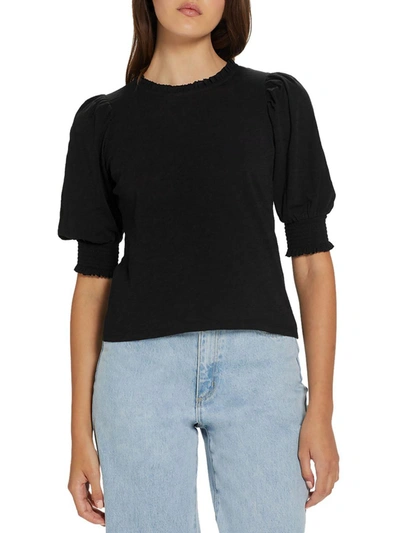 Shop Goldie Womens Ruffled Collar Smocked Sleeves T-shirt In Black