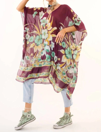 Shop Aratta Hard To Resist Embellished Kimono In Plum Floral In Multi