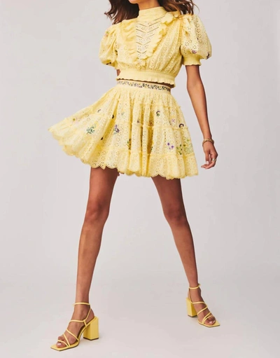 Shop Hemant & Nandita Mara Eyelet Skirt In Butter Yellow In Multi