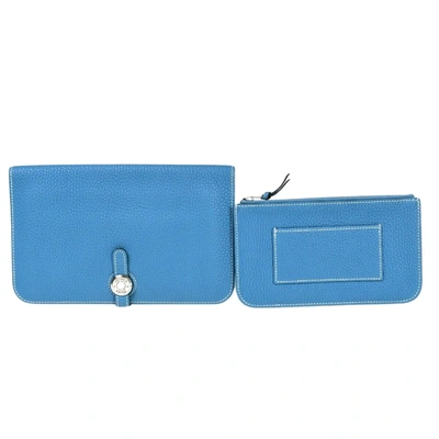 Shop Hermes Dogon Leather Wallet () In Blue