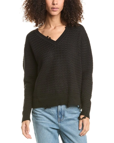 Shop Chrldr Skylar V-neck Distressed Sweater In Black
