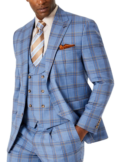 Shop Tayion By Montee Holland Mens Plaid Classic Fit Suit Jacket In Blue