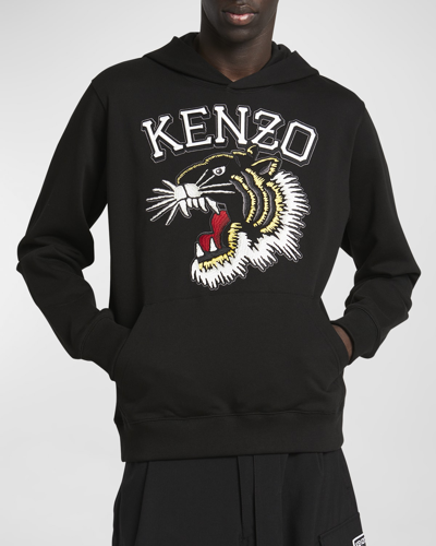 Shop Kenzo Men's Tiger Varsity Embroidered Hooded Sweatshirt In Black