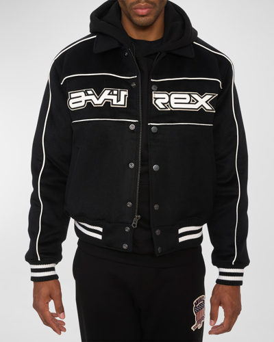 Shop Avirex Men's Wool Rider Logo Jacket In Black