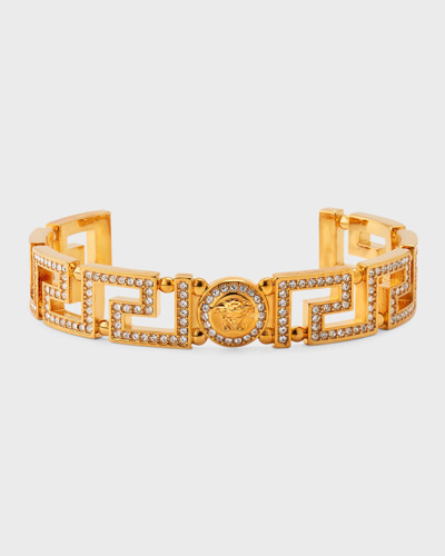 Shop Versace Greca Medusa Metal Strass Cuff Bracelet In  Gold-crys