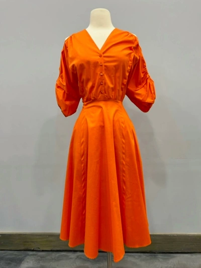 Shop Vivetta Button Front Midi Dress In Arancio Brillante In Orange
