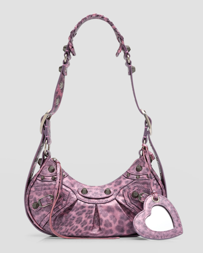 Shop Balenciaga Le Cagole Xs Leopard-print Metallic Shoulder Bag In Pink