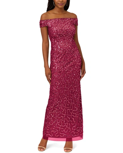Shop Adrianna Papell Slim Column Off-the-shoulder Dress In Pink