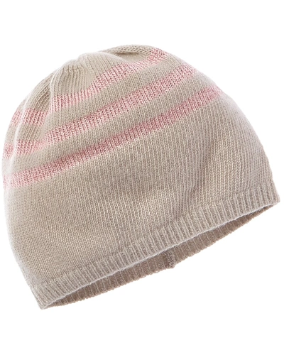 Shop Portolano Lurex Stripes Cashmere Hat In Beige