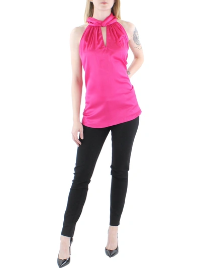 Shop Anne Klein Womens Matte Satin Twist Neck Halter Top In Pink