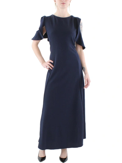 Shop 24seven Comfort Apparel Plus Womens Cold Shoulder Long Maxi Dress In Blue