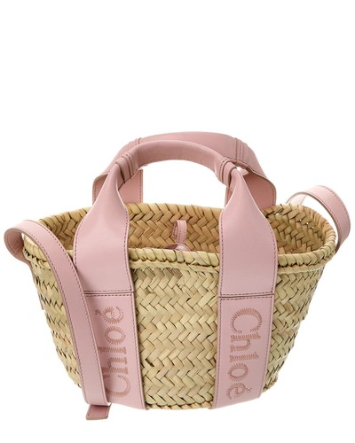 Shop Chloé Sense Small Raffia & Leather Basket Tote In Pink