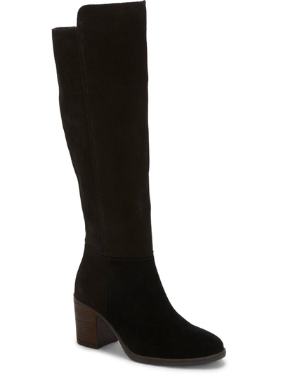 Shop Lucky Brand Bonnay Womens Leather Stacked Heel Knee-high Boots In Black