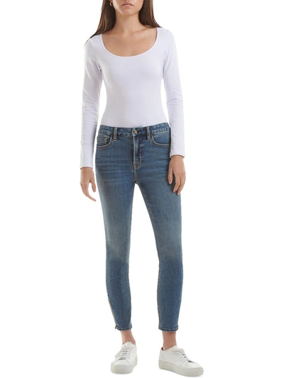 Shop Jen7 By 7 For All Mankind Womens Whiskered Front Zipper Hem Skinny Jeans In Blue