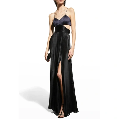Shop Amur Elodie Pleated Cutout Gown In Navy/black In Blue