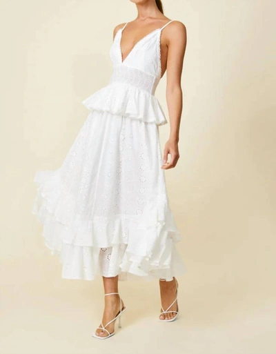 Line And Dot Lotus Eyelet Maxi Dress In White In White