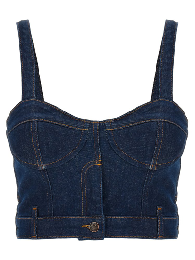 Shop Moschino Jeans Logo Patch Sleeveless Denim Top In Blue