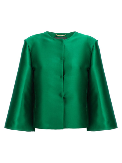 Shop Alberta Ferretti Mikado Crewneck Jacket In Green