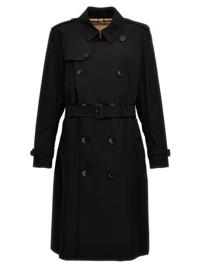 Shop Burberry Heritage Kensington Double Breasted Belted Trench Coat In Black