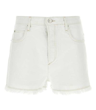 Shop Isabel Marant Lesia Logo Patch Denim Shorts In White