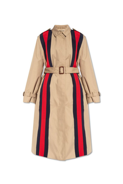 Shop Gucci Gabardine Trench Coat In Beige