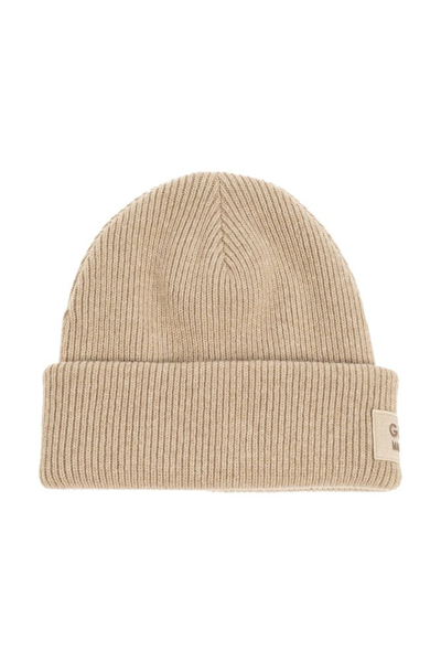 Shop Gucci Logo Patch Ribbed Knit Beanie In Beige