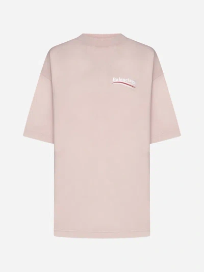 Shop Balenciaga Logo Cotton T-shirt In Light Pink,white