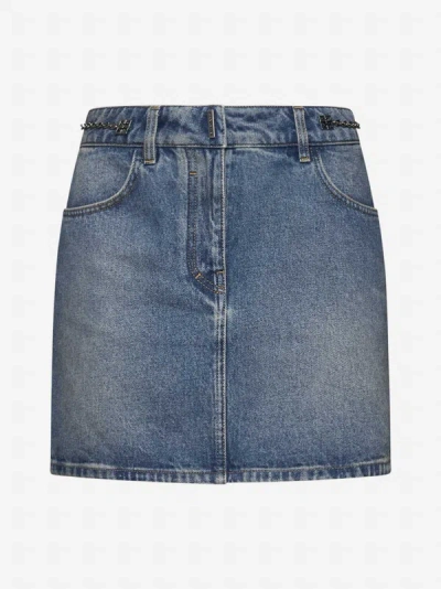 Shop Givenchy 4g Chain Denim Miniskirt In Medium Blue