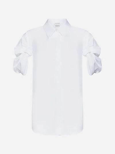 Shop Alexander Mcqueen Knot Sleeves Cotton Shirt In Optical White