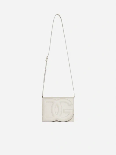 Shop Dolce & Gabbana Dg Logo Leather Crossbody Bag In Ivory