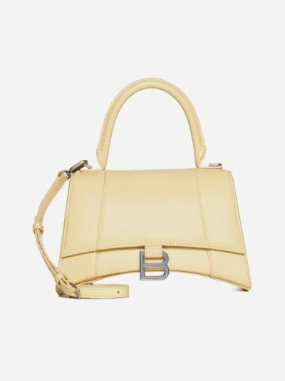 Shop Balenciaga Hourglass Small Leather Bag In Butter Yellow