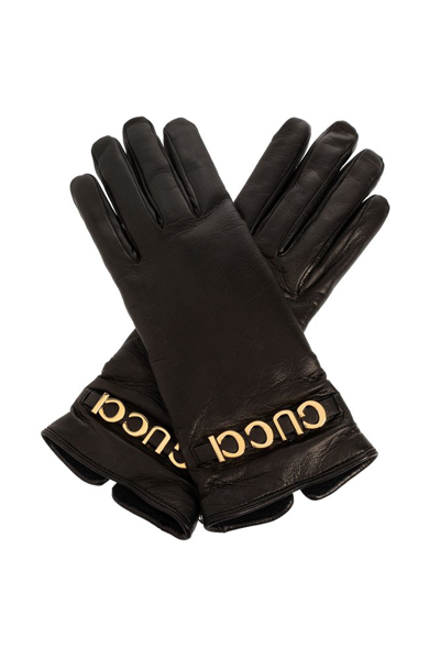 Shop Gucci Logo Lettering Gloves In Black