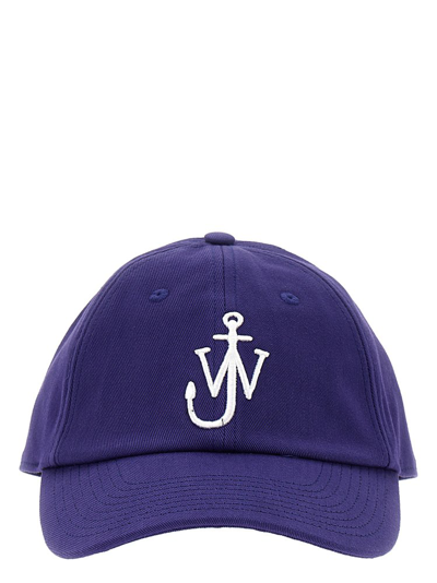 Shop Jw Anderson Curved Peak Logo Embroidered Baseball Cap In Purple