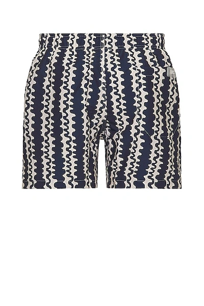 Oas Blue Scribble Relaxed Fit Swim Trunks In Blue