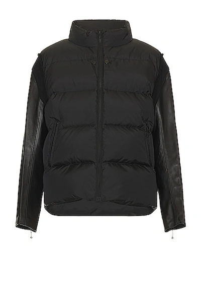 Shop Undercover Leather Sleeve Puffer Blouson In Black