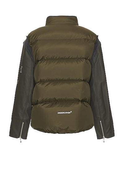 Undercover Leather Sleeve Puffer Blouson In Khaki