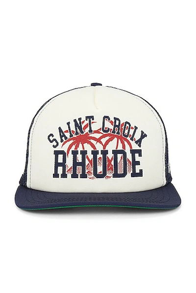 Shop Rhude Saint Croix Trucker Hat In Navy & Ivory
