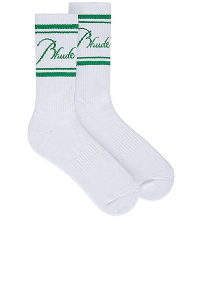 Shop Rhude Script Logo Socks In White & Green