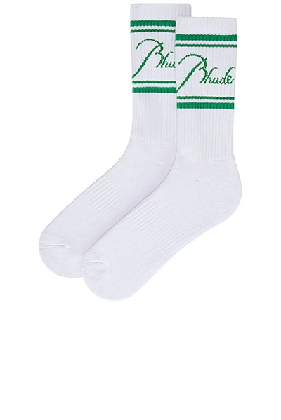 Shop Rhude Script Logo Socks In White & Green