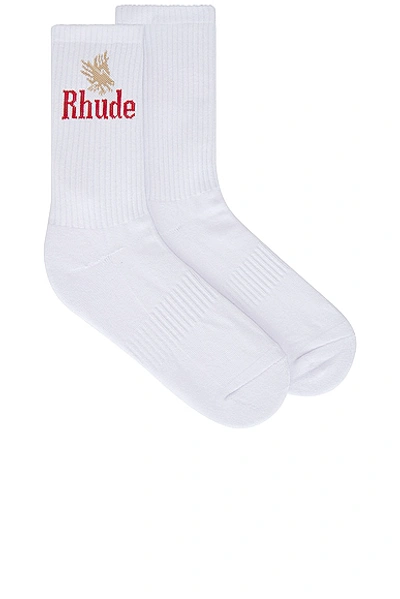 Shop Rhude Eagles Socks In White & Red