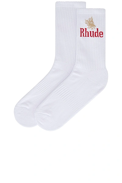 Shop Rhude Eagles Socks In White & Red