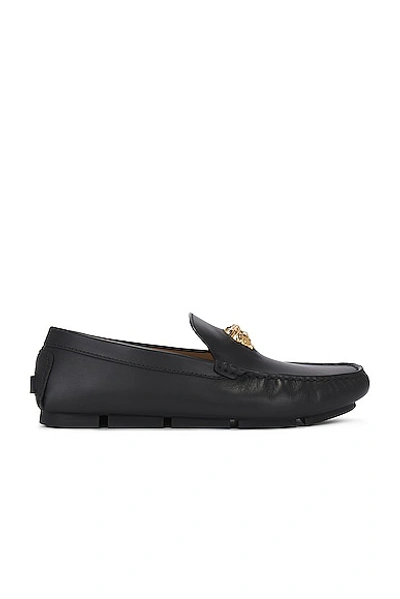 Shop Versace Calf Leather Driver In Black