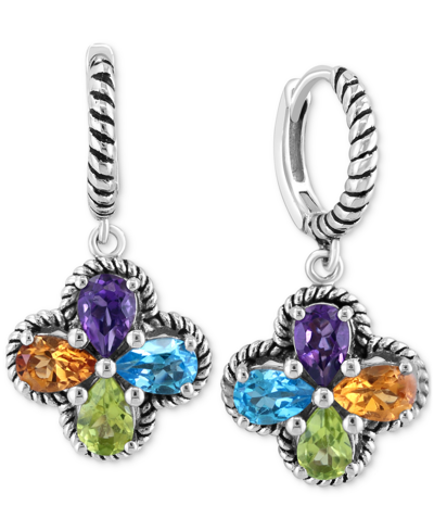 Effy Collection Effy Multi-gemstone Flower Dangle Drop Earrings (3-1/3 Ct. T.w.) In Sterling Silver In Sterling Silver