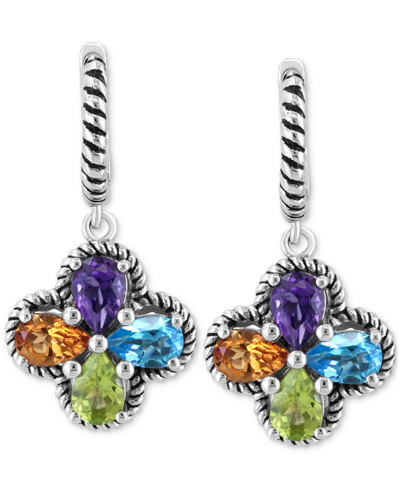 Shop Effy Collection Effy Multi-gemstone Flower Dangle Drop Earrings (3-1/3 Ct. T.w.) In Sterling Silver