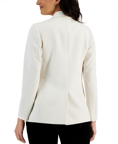 Shop Anne Klein Women's Notch-collar One-button Patch Pocket Stretch Jacket In Anne White
