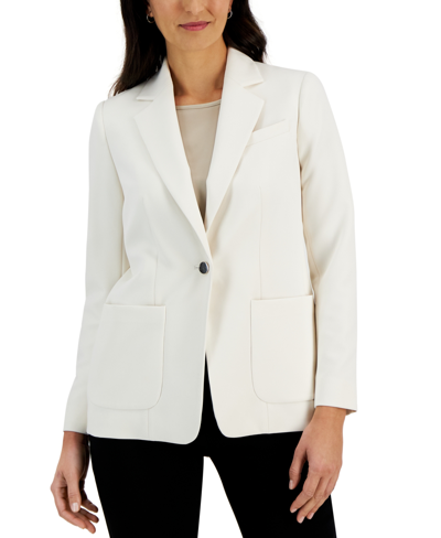 Shop Anne Klein Women's Notch-collar One-button Patch Pocket Stretch Jacket In Anne White