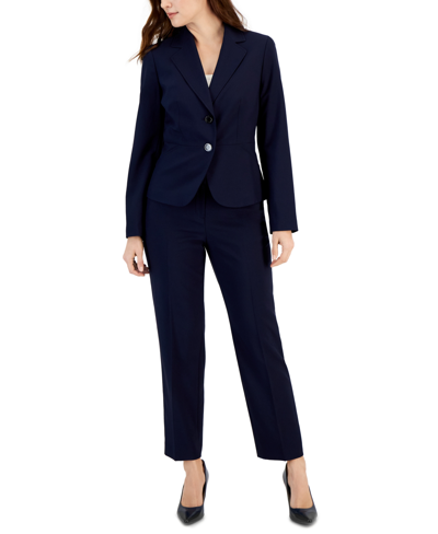 Shop Le Suit Women's Two-button Blazer & Pants Suit, Regular & Petite In Midnight Navy