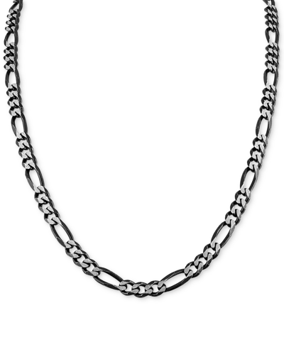 Shop Esquire Men's Jewelry Figaro Link 22" Chain Necklace In Black Ruthenium-plated Sterling Silver, Created For Macy's